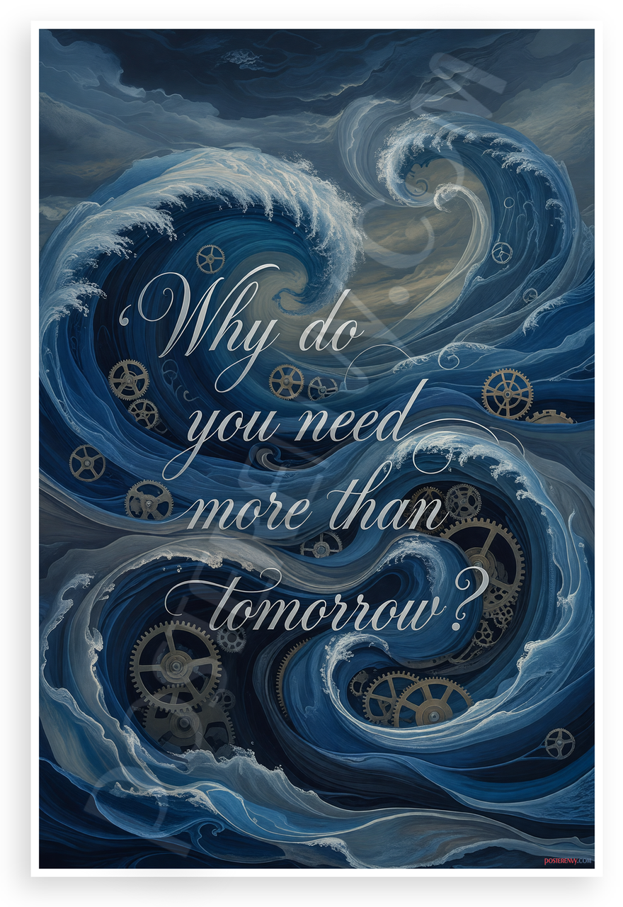 "Why Do You Need More Than Tomorrow?" Abstract Waves Gears Motivational 12x18 US Made Poster